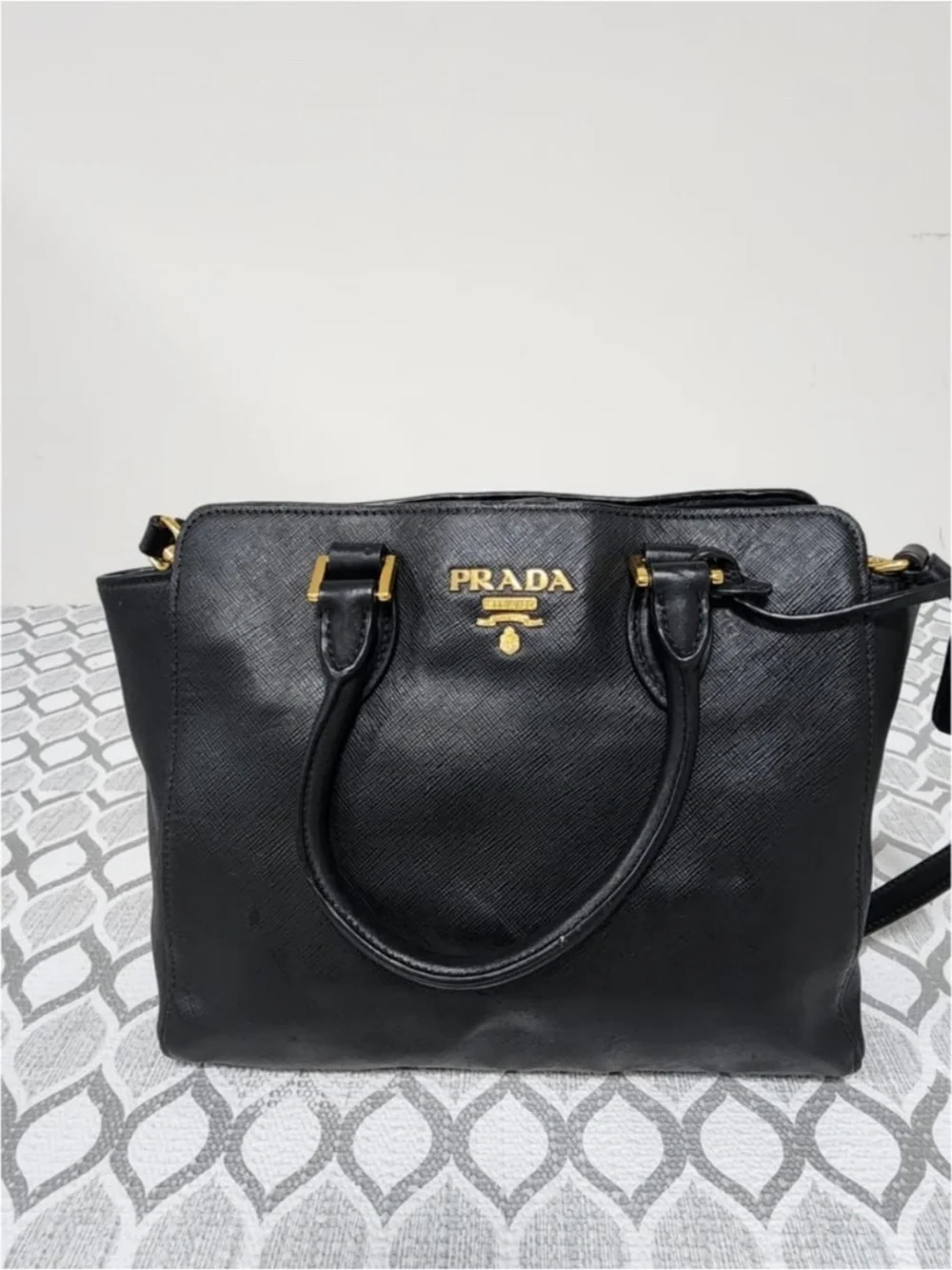 Authentic PRADA Baltico Saffiano And Soft Calfskin Leather Small Satchel Bag Bla - Picture 11 of 12